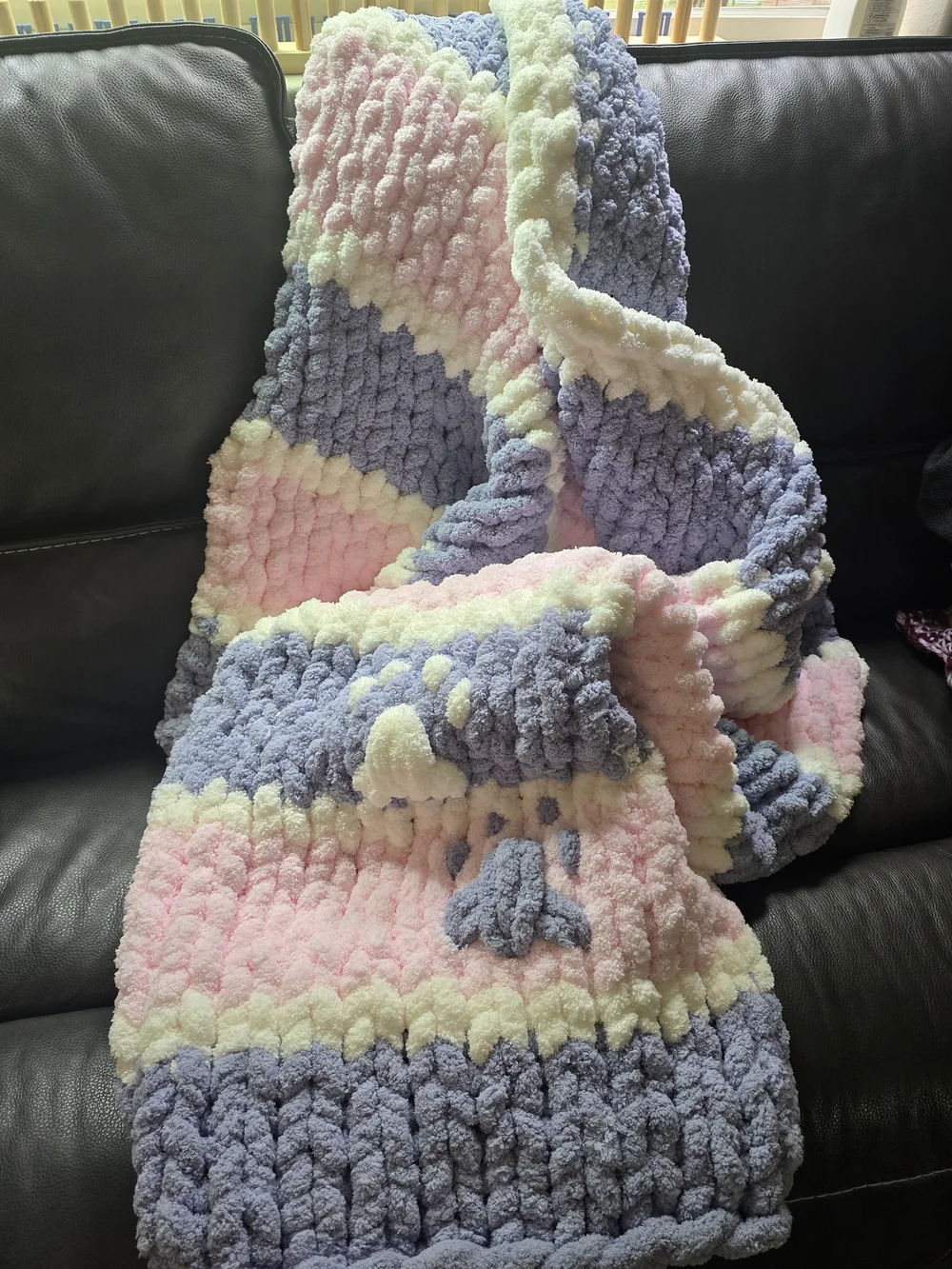 Hand Made Plush Striped Kids Blanket - Pink & Grey/ Blue
